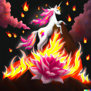DALL·E 2022-12-21 14.56.41 - a beautiful flower in a mountain of fire with sirene and licorn.png