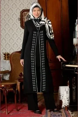 black and white long coat with embroidery, striped hijab.jpg